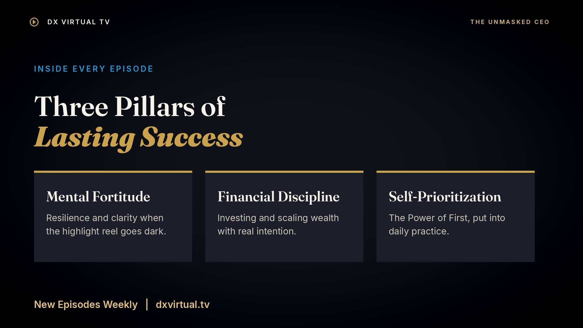Three Pillars of Lasting Success: Mental Fortitude, Financial Discipline, Self-Prioritization.